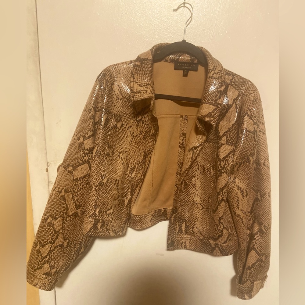 Anthropologie python printed faux leather cropped jacket